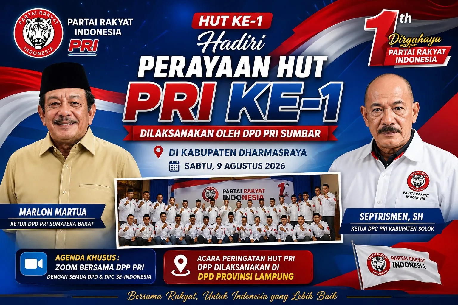 HUT Ke-1 Partai Rakyat Indonesia, DPD PRI Sumbar Perkuat Konsolidasi dan Perluas Struktur hingga Nagari