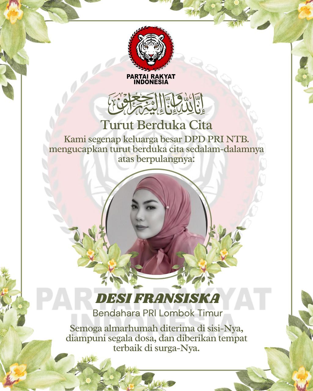 Partai Rakyat Indonesia Turut Berduka Cita Atas Meninggalnya Anggota DPC PRI Kota  Lombok Timur