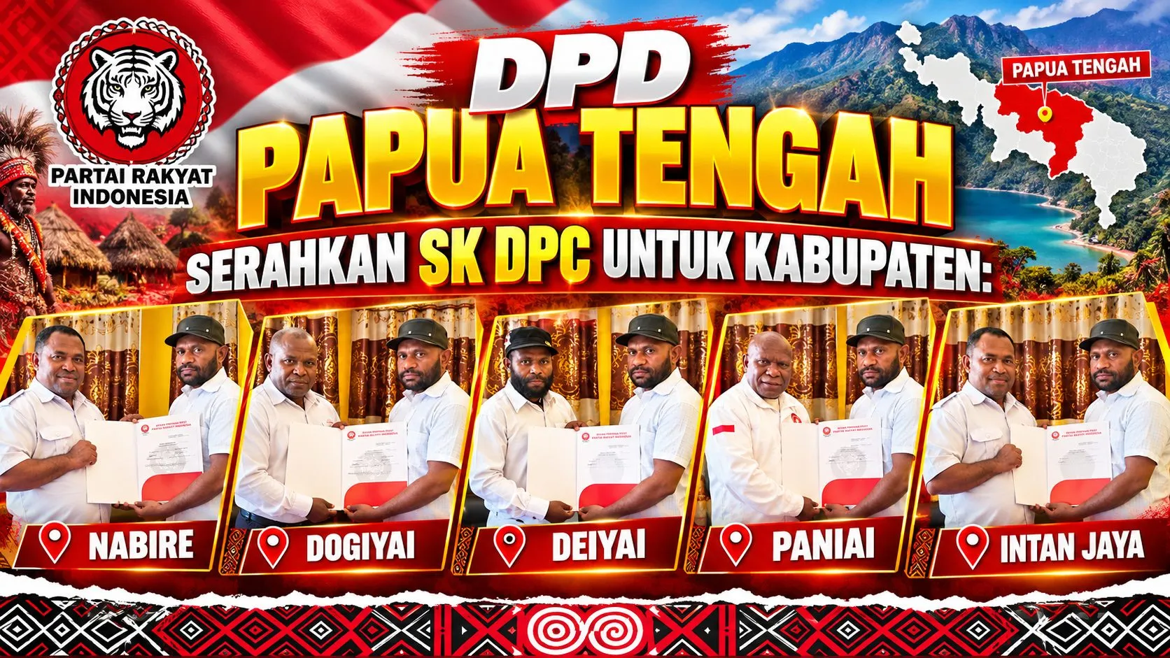 PRI DPD Papua Tengah Serahkan SK DPC di Lima Kabupaten, Perkuat Struktur Organisasi