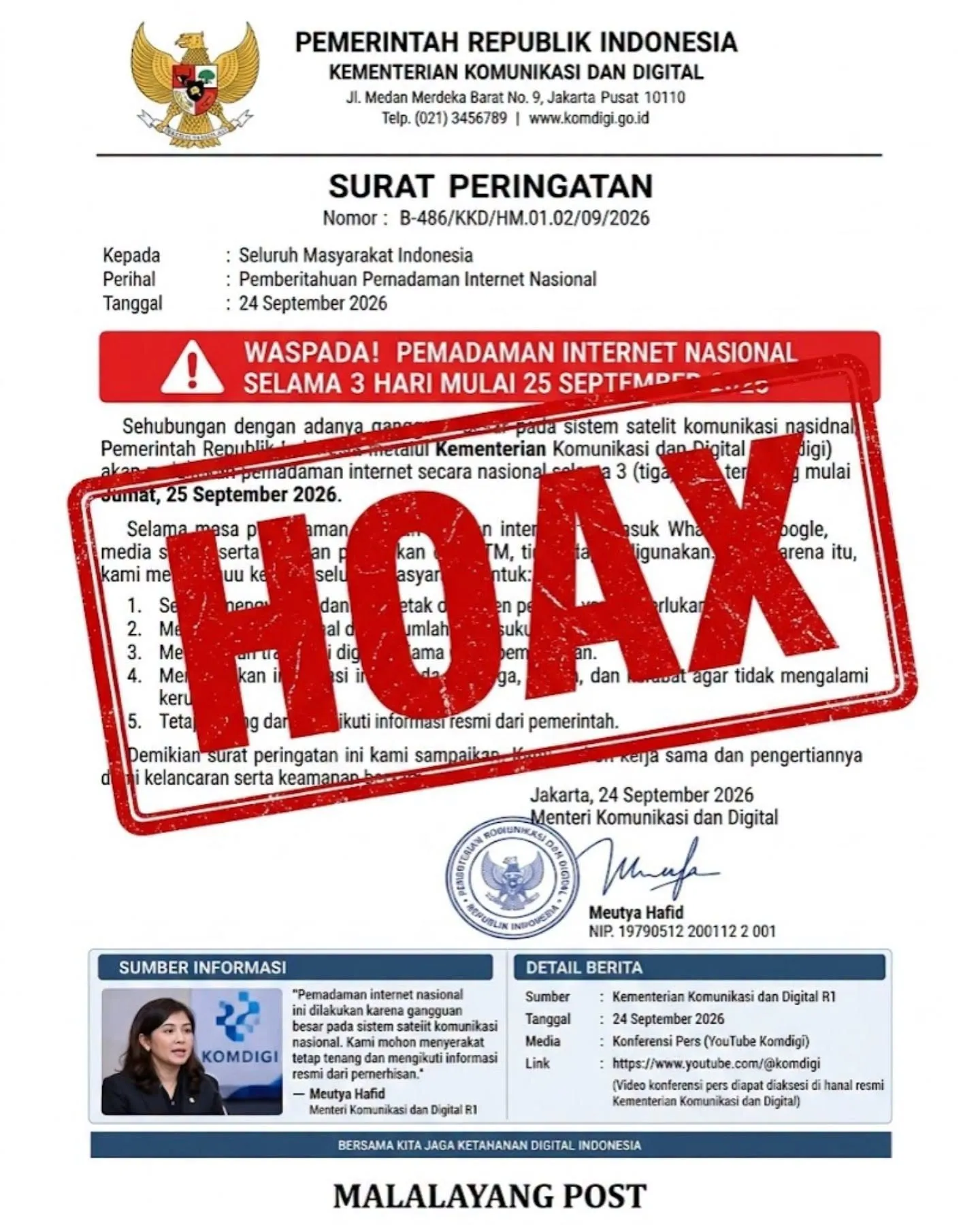 Komdigi Tegaskan Isu Pemadaman Internet Nasional 25–27 September Adalah Hoaks